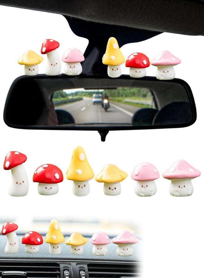 6 PCS Cute Car Accessories, Mushroom Ornament Set For Dashboard & Rear View Mirror, Car Decorations Interior - Image 1